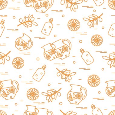 Sürahi sangria, portakal, şişe ile şirin seamless modeli