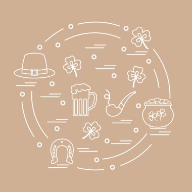 Cute vector illustration with different symbols for St. Patrick'
