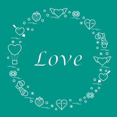 Sevimli vektör çizim ile farklı romantik sembolleri düzenlemek