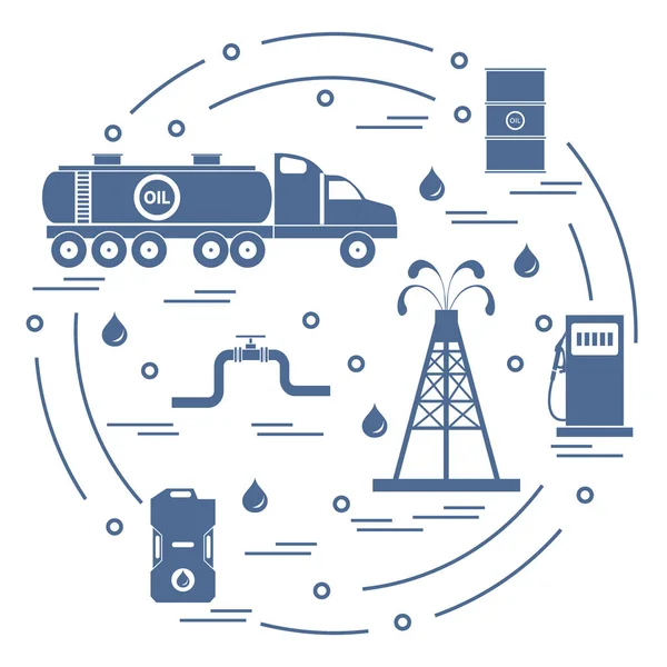 Lindo vector de ilustración de petrolero, equipo para el petróleo produ — Vector de stock