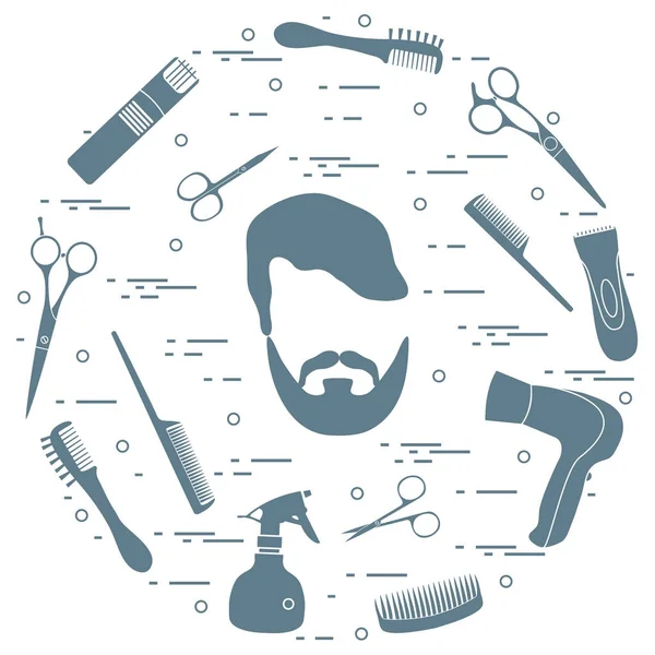 Illustration of men hairstyles, beards and mustaches, hairdresse — Stock Vector