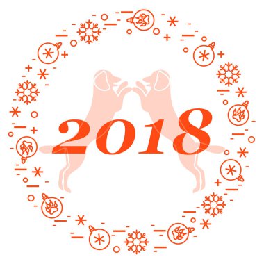 Sevimli vektör çizim iki köpek ve yazıt mutlu yeni y