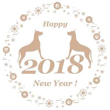 Sevimli vektör çizim iki köpek ve yazıt mutlu yeni y