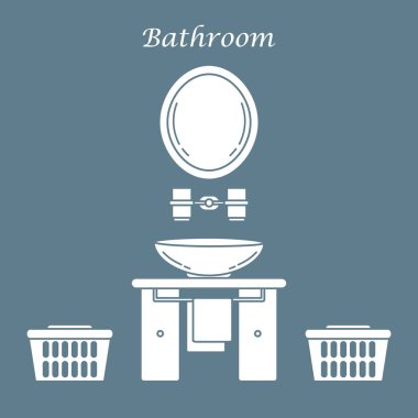 Çeşitli banyo elemanları ile sevimli vektör çizim: ayna,