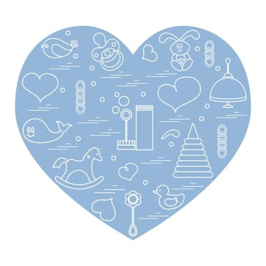 Vektör çizim çocuklar bir kalp düzenlenmiş elemanları: kuş, ne