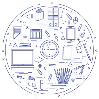 Herkesdaire oluşturacak şekilde düzenlenmiş farklı office nesneleri kümesi. Dahil olmak üzere 