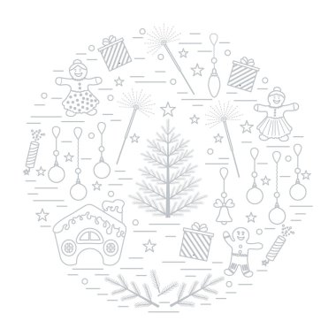 Farklı yeni yıl ve Noel simgeler vektör çizim 