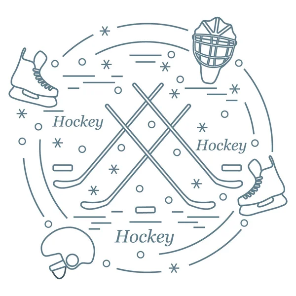 Ilustración vectorial de varios temas para hockey dispuestos en un — Vector de stock