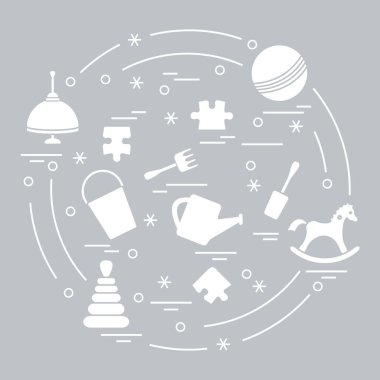 Vektör çizim çocuklar bir daire içinde düzenlenmiş elemanları: whirligi