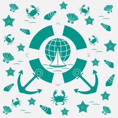 Deniz konulu güzel resim: can simidi, çapa, tekne, 