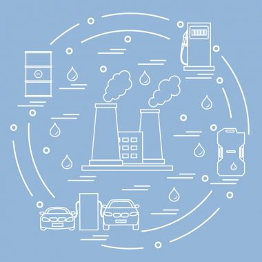 Rafineri tesisi sigara bacaları ile sevimli vektör çizim