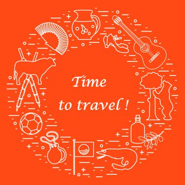 Vektör illüstrasyon düzenlenen İspanya çeşitli semboller ile bir 