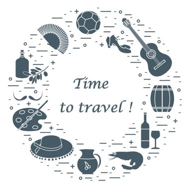 Vektör illüstrasyon düzenlenen İspanya çeşitli semboller ile bir 