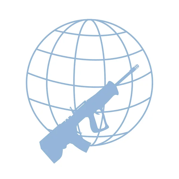 Imagen que simboliza el mundo contra las armas: rifle y globo — Vector de stock