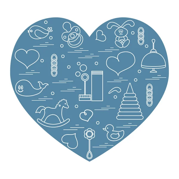 Vektör çizim çocuklar bir kalp düzenlenmiş elemanları: kuş, ne