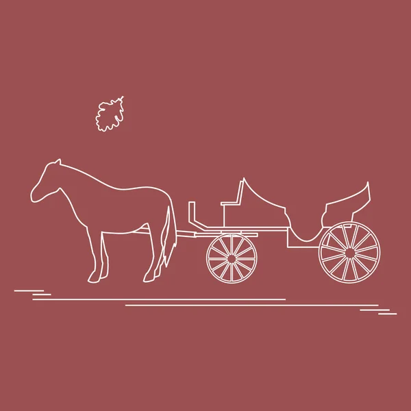 Illustration vectorielle avec chariot tiré par des chevaux et feuille de chêne. Trav. — Image vectorielle