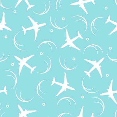 Uçaklar ve uçak izleri ile şirin seamless modeli.