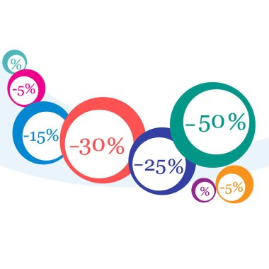 Pazarlar ve dükkanlar için çeşitli indirimler vektör çizim.