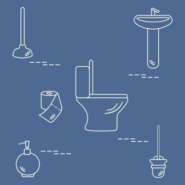 Vektör çizim klozet, lavabo, tuvalet kağıdı, s