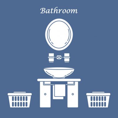 Çeşitli banyo elemanları ile sevimli vektör çizim: ayna,