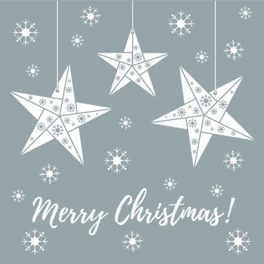 Vektör çizim kar taneleri ve üç yıldız origami ile kat