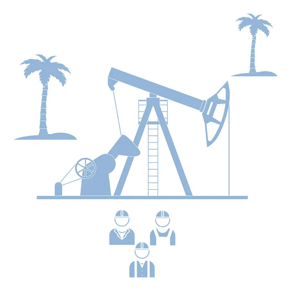 Stylized icon of the equipment for oil production with palm tree — Stock Vector