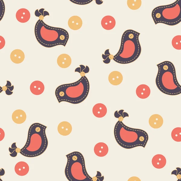 Μοτίβο με πολύχρωμα πουλιά ραμμένο και κουμπιά. — Διανυσματικό Αρχείο