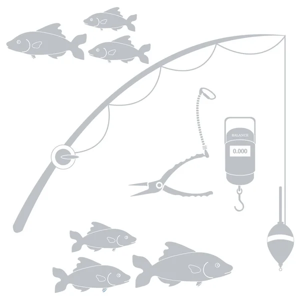 Στυλιζαρισμένη ορίσει διαφορετικά εργαλεία για την αλιεία και τα σμήνη των f — Διανυσματικό Αρχείο