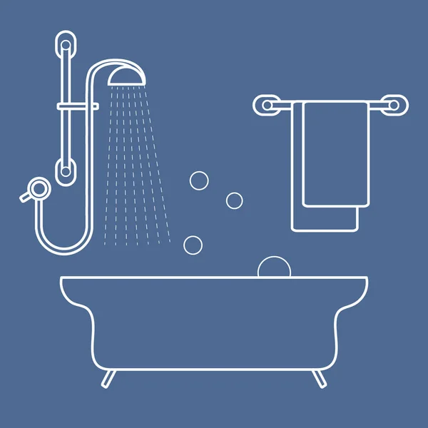 Симпатична векторна ілюстрація дизайну інтер'єру ванної кімнати: душ, б — стоковий вектор