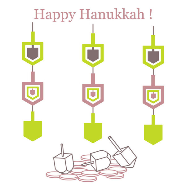 Jewish holiday Hanukkah: dreidel, sivivon, coins and paper garla