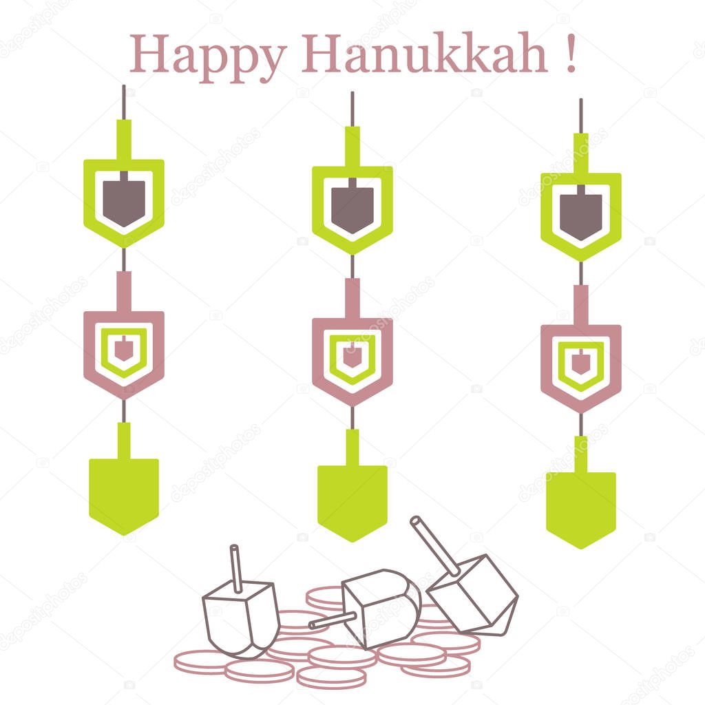 Jewish holiday Hanukkah: dreidel, sivivon, coins and paper garla