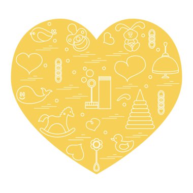 Vektör çizim çocuklar bir kalp düzenlenmiş elemanları: kuş, ne