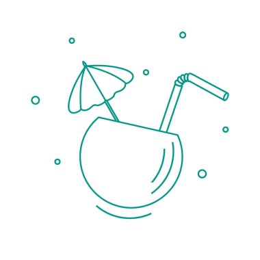 Yarım Hindistan cevizi, tüp ve şemsiye kokteyl stilize simgesi