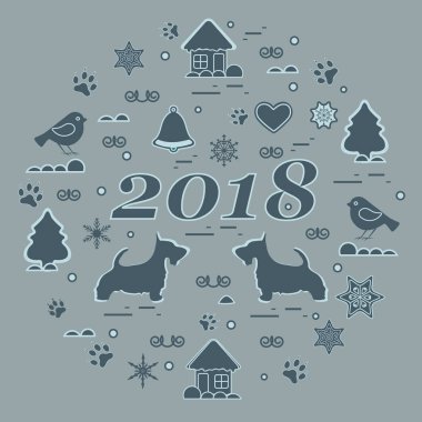 Farklı yeni yıl ve Noel sym sevimli vektör çizimi