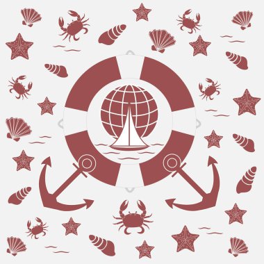 Deniz konulu güzel resim: can simidi, çapa, tekne, 