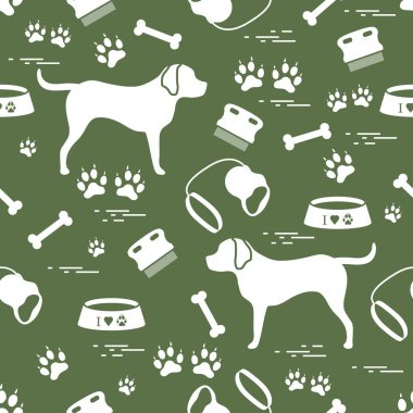 Köpek siluet, kase, izleri, kemik, b ile şirin seamless modeli