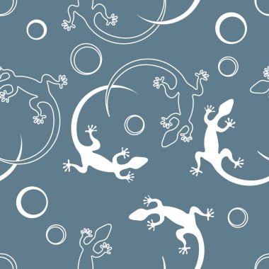 Kertenkele ve daireler ile şirin seamless modeli.