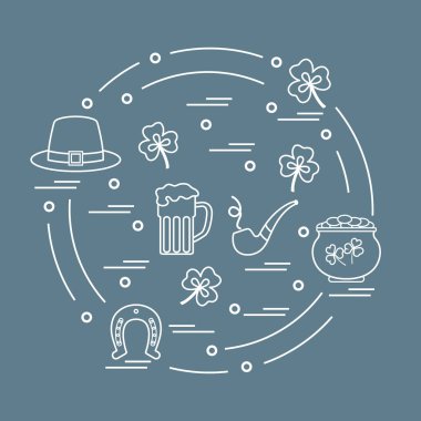 Cute vector illustration with different symbols for St. Patrick'