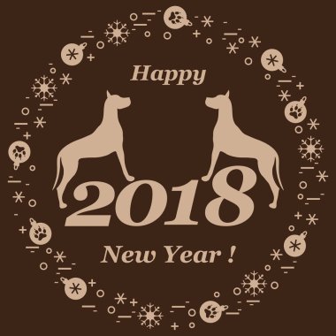 Sevimli vektör çizim iki köpek ve yazıt mutlu yeni y