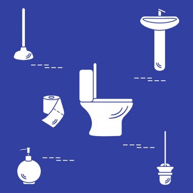 Vektör çizim klozet, lavabo, tuvalet kağıdı, s