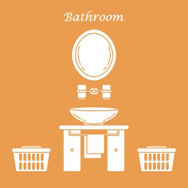 Çeşitli banyo elemanları ile sevimli vektör çizim: ayna,