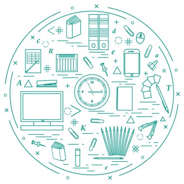 Herkesdaire oluşturacak şekilde düzenlenmiş farklı office nesneleri kümesi. Dahil olmak üzere 