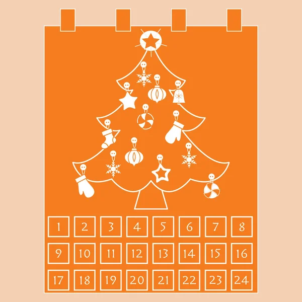 Kerst adventkalender: kerstboom met decoraties: sterren — Stockvector