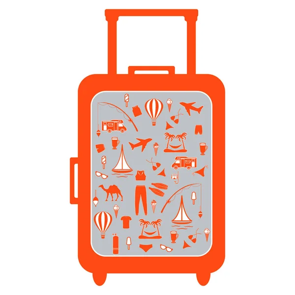 Fin bild på färgglada resväska med olika bilder på den — Stock vektor