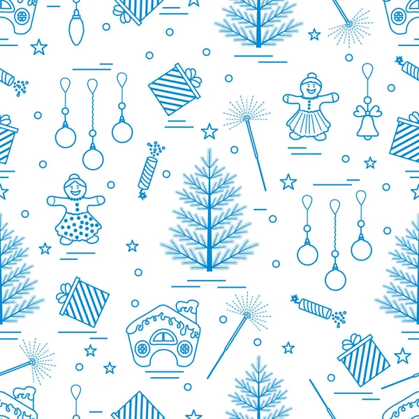 冬季无缝模式与各种圣诞元素： 树, — 图库矢量图片