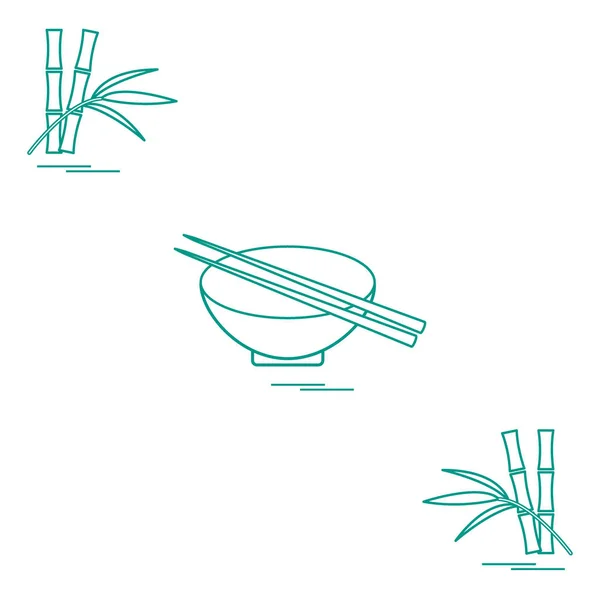 Yemek çubukları ve bambu ile kase stilize simgesi. Asya gıda res — Stok Vektör