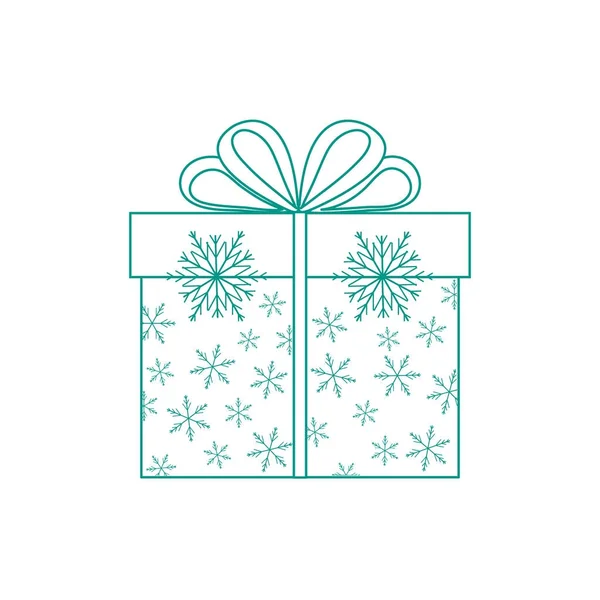 Ilustración vectorial de copos de nieve decorados con caja de regalo en blanco ba — Vector de stock