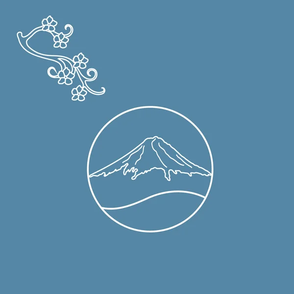 Linda ilustración de rama de flores de cerezo y monte Fuji . — Vector de stock