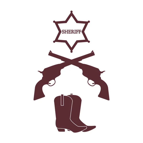 Şerif yıldız, Colt tabancalar ve kovboy çizmeleri Illustration. W — Stok Vektör