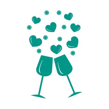 Sevimli vektör Illustration iki stemware yürekleri. C tebrik